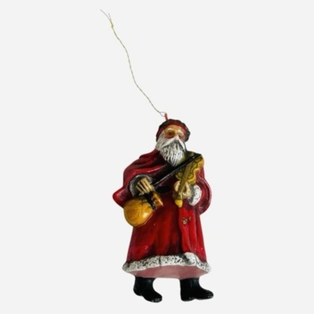 Vintage Trim-a-Home Santa with Violin Christmas Ornament 4" Plastic Multicolor
